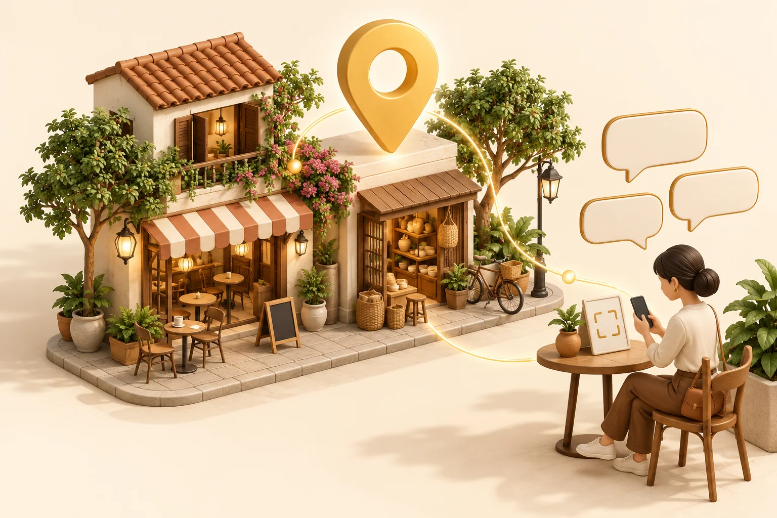Concept illustration OnMaps: OnMaps helps shops and restaurants maintain business profiles, location information, and customer feedback.