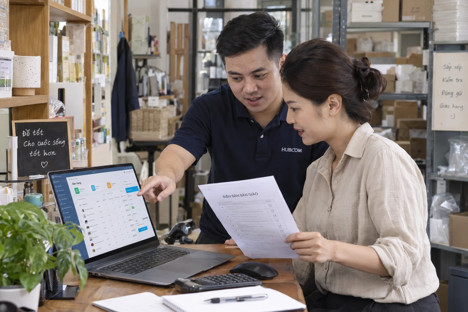 AI illustration of HubCom providing training and handing over a system at a client store