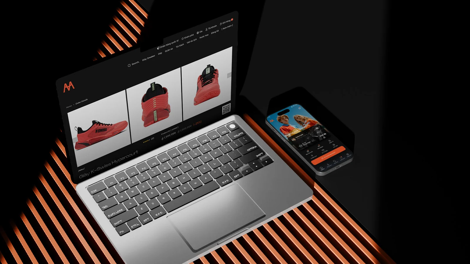 Minhshop storefront on laptop and mobile