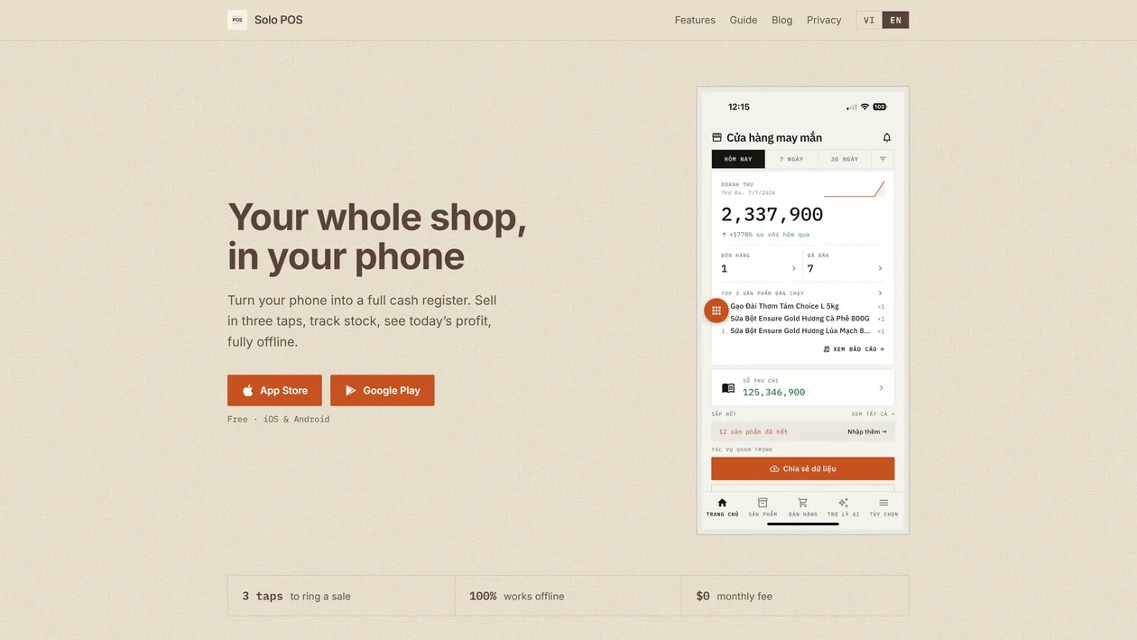 Solo POS point-of-sale app website