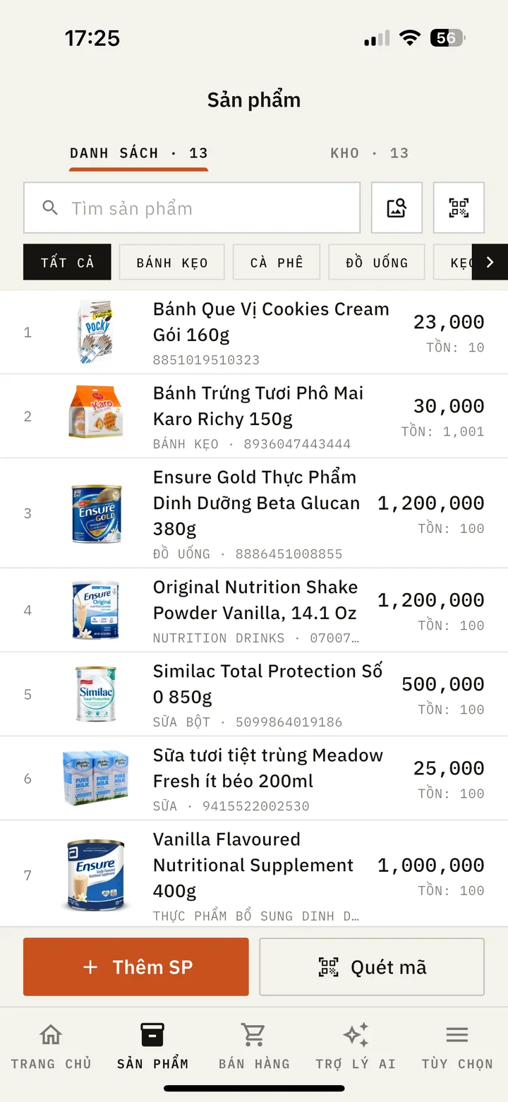 Product screen from the Solo POS website