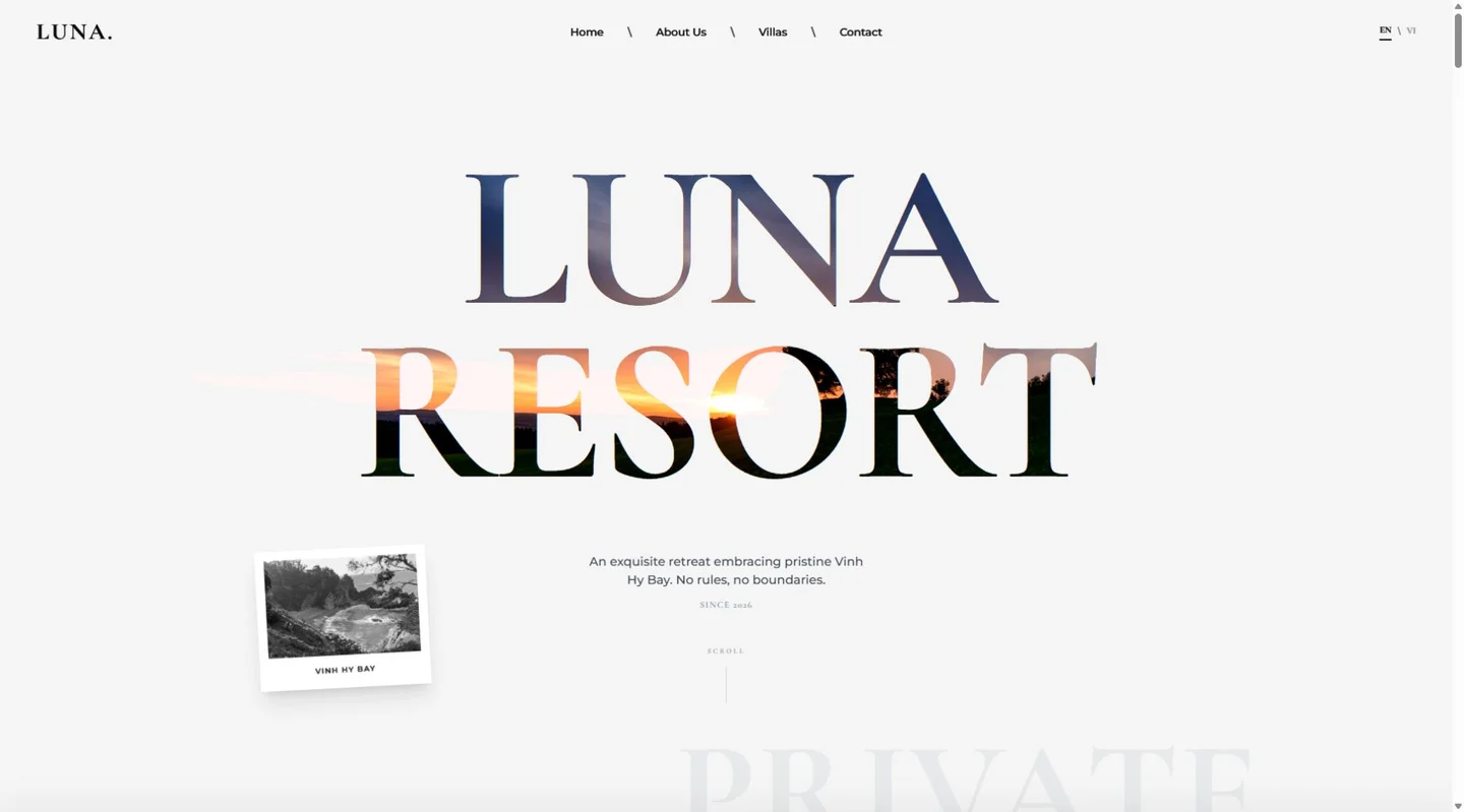 Website interface Luna Resort & Hotel